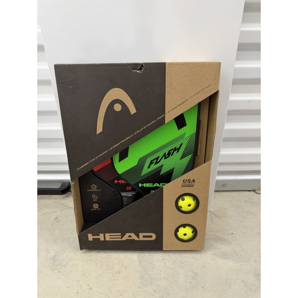Pickleball Paddle Set 2 Paddles 2 Outdoor Balls Carry Sack Head Flash Pickle